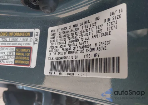 2015 Honda Cr-V Ex из США, поврежденный, VIN 5J6RM4H58FL115160